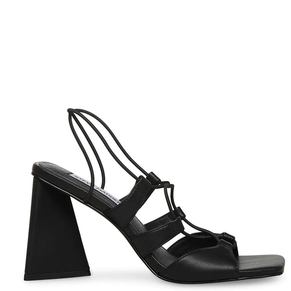 Steve Madden Black Vegan Leather Block Heel Sandals - Picture 1 of 5